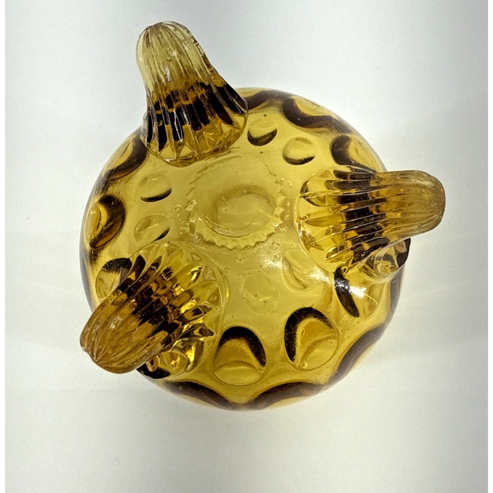 Vintage Handblown Amber Glass Vase Hobnail Bulbous Feet Ruffled Rim - Picture 4 of 7